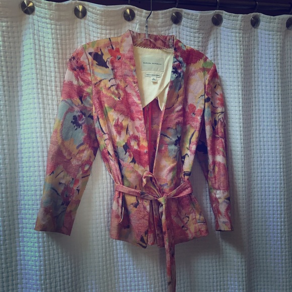 Unlined Italian linen floral belted blazer - Picture 1 of 5